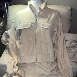 aerie matching corduroy cream zip up set